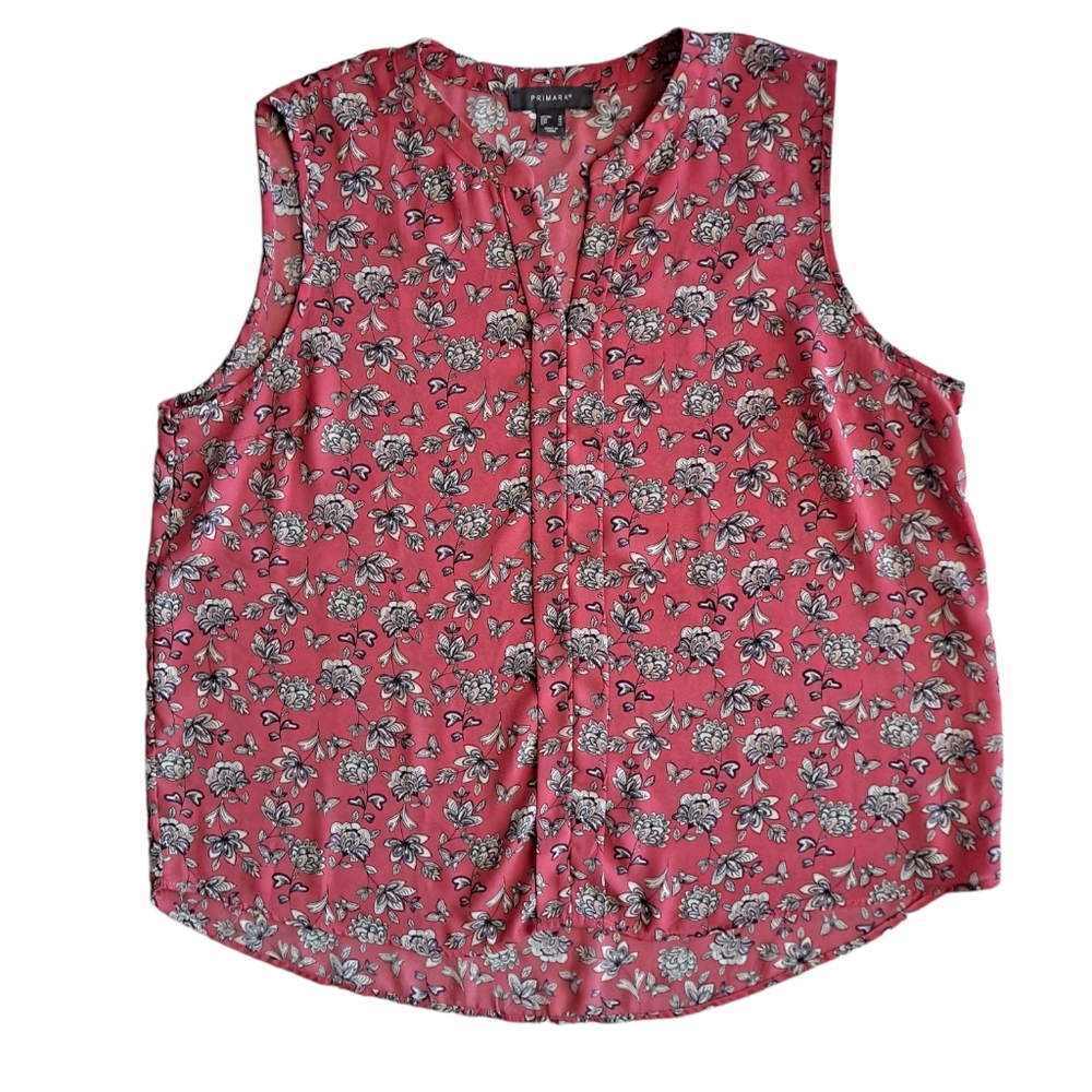 PRIMARK pink/coral floral butterfly sleeveless v neck blouse